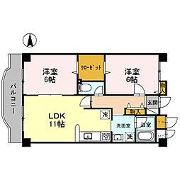 タッチ塚口 2LDKの間取図画像