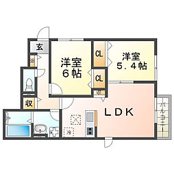 MAISON DE HIRO1 2LDKの間取図画像