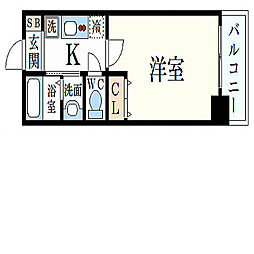 レジディア三宮東 1Kの間取図画像