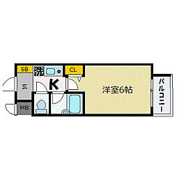エスリード三宮第3 1Kの間取図画像