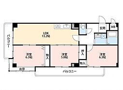 パレロワイヤル武庫之荘 3LDKの間取図画像