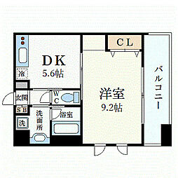 プレジール三ノ宮 1DKの間取図画像