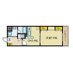 インペリアル新神戸 1DKの間取図画像