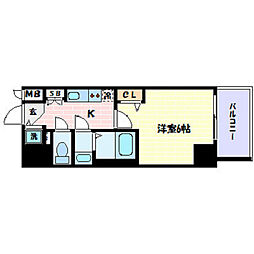 プレサンス三宮エレガンシア 1Kの間取図画像