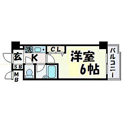 エスリード三宮フラワーロード 1Kの間取図画像