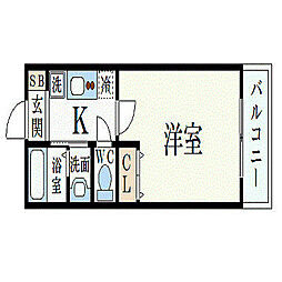 レジディア三宮東 1Kの間取図画像