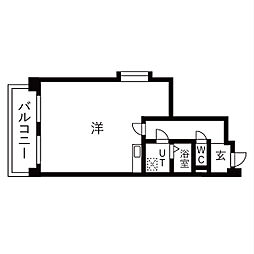 エバーヒルズ ワンルームの間取図画像