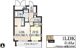 ピノ甲東園 1LDKの間取図画像
