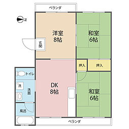 南武庫之荘佐野マンション 3DKの間取図画像