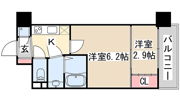 アドバンス三宮ラシュレ ｜兵庫県神戸市中央区吾妻通5丁目(賃貸マンション2K・2階・27.77㎡)の写真 その2