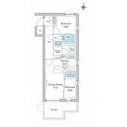 東急池上線 池上駅 徒歩5分の賃貸マンション 1階2LDKの間取り