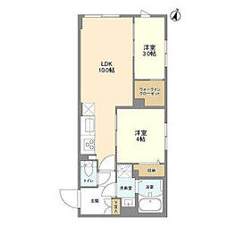 京王井の頭線 駒場東大前駅 徒歩7分の賃貸マンション 2階2LDKの間取り