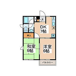 東急多摩川線 矢口渡駅 徒歩10分の賃貸アパート 2階2DKの間取り