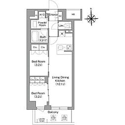 京急本線 大森町駅 徒歩12分の賃貸マンション 2階2LDKの間取り