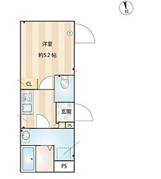 東急多摩川線 蒲田駅 徒歩11分の賃貸マンション 2階1Kの間取り