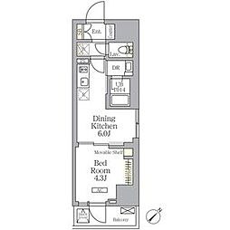 JR京浜東北・根岸線 大森駅 徒歩9分の賃貸マンション 6階1DKの間取り