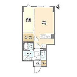 京王井の頭線 駒場東大前駅 徒歩7分の賃貸マンション 1階1LDKの間取り