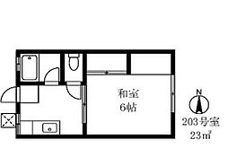 小田急小田原線 経堂駅 徒歩8分の賃貸アパート 2階1Kの間取り
