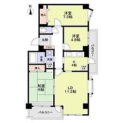 東急世田谷線 上町駅 徒歩13分の賃貸マンション 1階3LDKの間取り