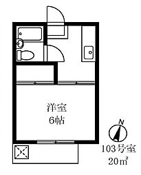 JR南武線 武蔵中原駅 徒歩8分の賃貸アパート 1階1Kの間取り