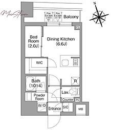 コンフォリア・リヴ八丁堀 1DKの間取図画像
