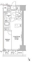 ザ・パークハビオ日本橋茅場町 1LDKの間取図画像