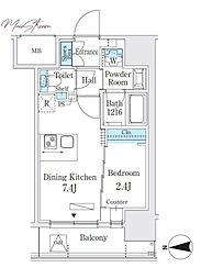 VIEQUBRIGHT湯島 1DKの間取図画像