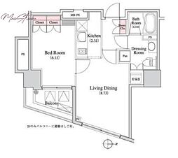 パークキューブ八丁堀 1LDKの間取図画像