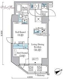 PrimeBliss蔵前 2LDKの間取図画像