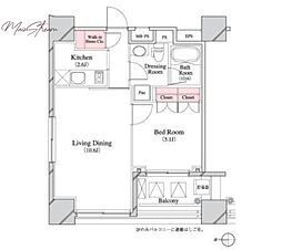 パークキューブ八丁堀 1LDKの間取図画像