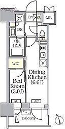 PRIMEGARDEN銀座八丁堀 1DKの間取図画像