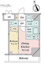 ドゥーエ銀座イーストIII 1DKの間取図画像