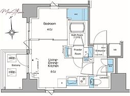 ルフォンプログレ田原町 4階1LDKの間取り