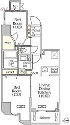 クラリティア浅草橋 14階2LDKの間取り