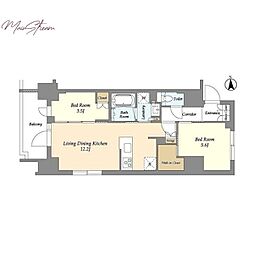 ジオエント上野稲荷町 2LDKの間取図画像