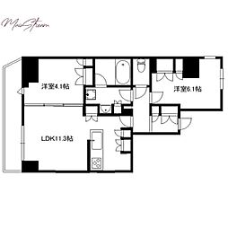 クレストコート上野 12階2LDKの間取り