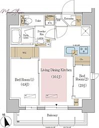 アーバネックス東京八丁堀 5階2LDKの間取り