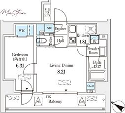 フィシオ飯田橋 12階1LDKの間取り