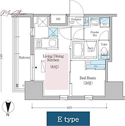 アーバネックス蔵前レジデンス 3階1LDKの間取り