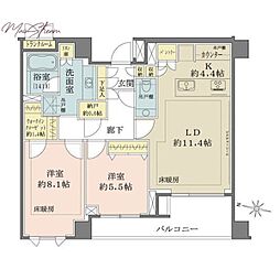 ザ・パークハウス千代田六番町 8階2LDKの間取り