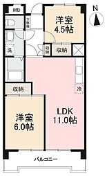 高松琴平電気鉄道長尾線 花園駅 徒歩11分の賃貸マンション 4階2LDKの間取り
