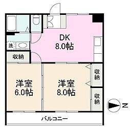 JR高徳線 讃岐牟礼駅 徒歩2分の賃貸マンション 2階2DKの間取り