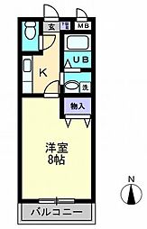 JR高徳線 木太町駅 徒歩9分の賃貸マンション 2階1Kの間取り