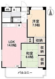 JR高徳線 木太町駅 徒歩11分の賃貸マンション 2階2LDKの間取り