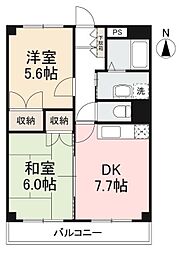 JR予讃線 鬼無駅 徒歩6分の賃貸マンション 2階2DKの間取り