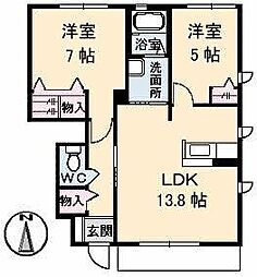 高松琴平電気鉄道琴平線 仏生山駅 徒歩15分の賃貸アパート 1階2LDKの間取り