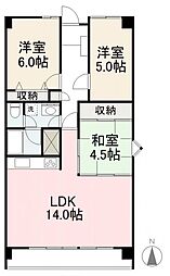 高松琴平電気鉄道長尾線 林道駅 徒歩13分の賃貸マンション 2階3LDKの間取り