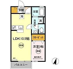 高松琴平電気鉄道志度線 潟元駅 徒歩14分の賃貸アパート 2階1LDKの間取り