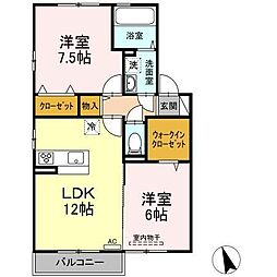 JR高徳線 志度駅 徒歩17分の賃貸アパート 2階2LDKの間取り