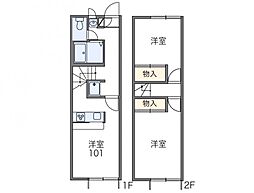 JR高徳線 屋島駅 徒歩7分の賃貸アパート 1階2DKの間取り